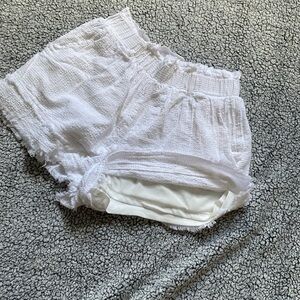 High Waist White Textured Shorts